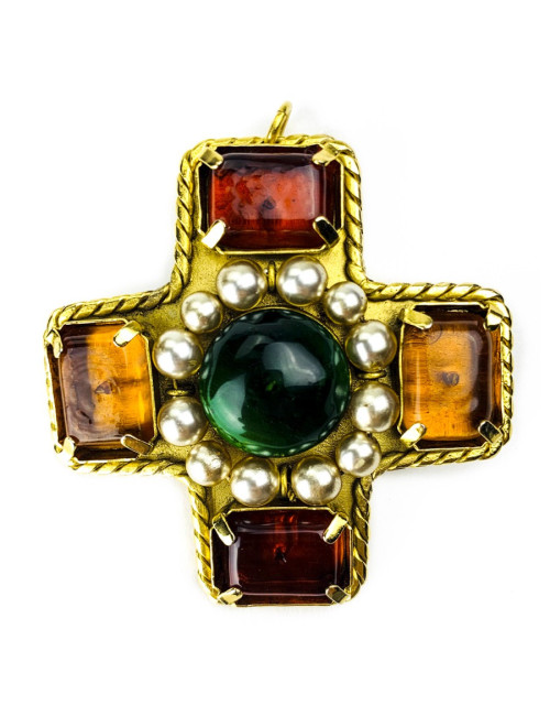Broche CHANEL Couture en pâte de verre Vintage