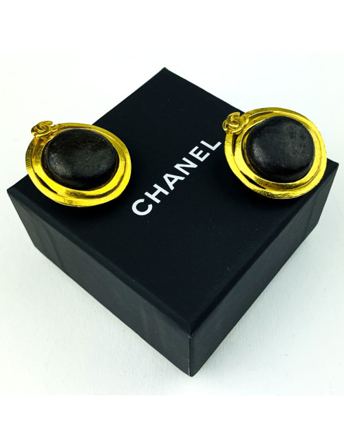 Clips CHANEL cuir marron vintage 