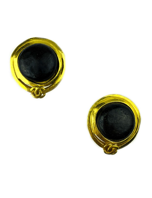 CHANEL vintage ebony circular clip-on earrings
