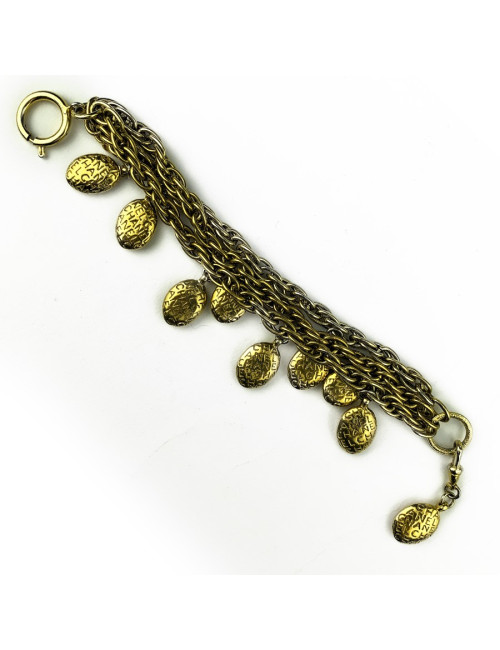 Bracelet Vintage CHANEL triple rangs et pampilles dorées