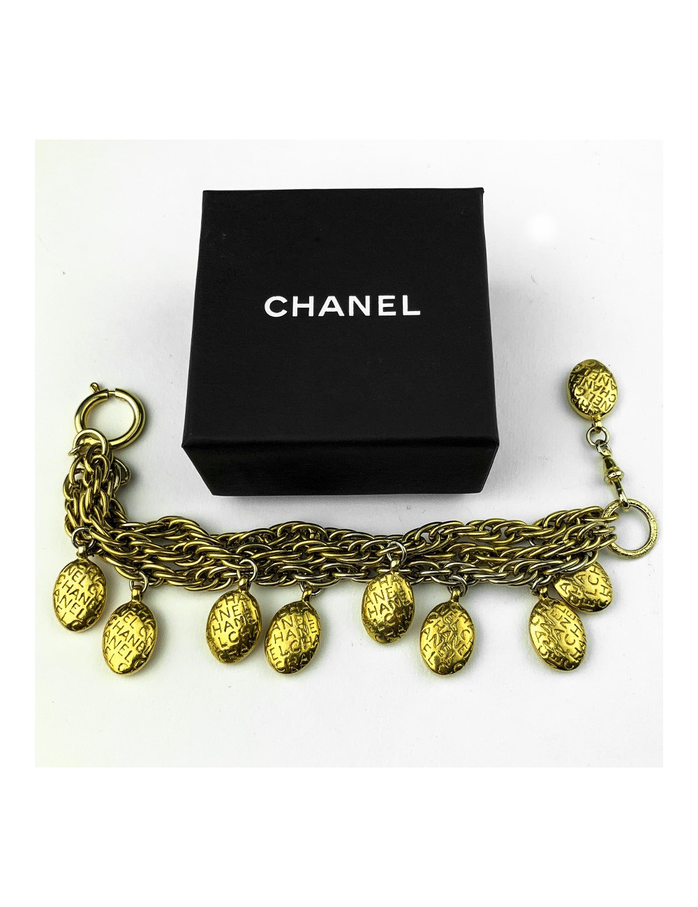 Bracelet Vintage CHANEL triple rangs et pampilles dorées