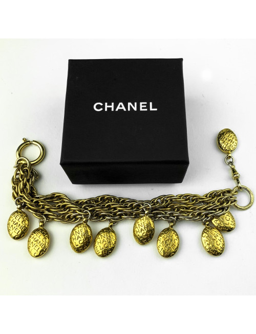 Bracelet CHANEL pampilles dorées triple rangs Vintage