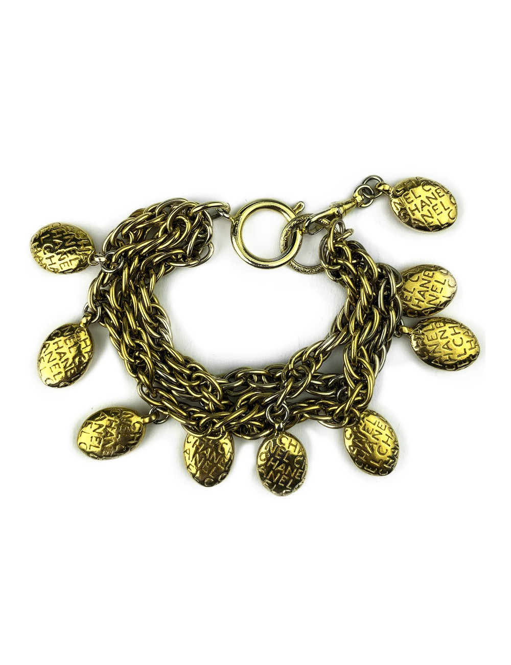 Bracelet Vintage CHANEL triple rangs et pampilles dorées