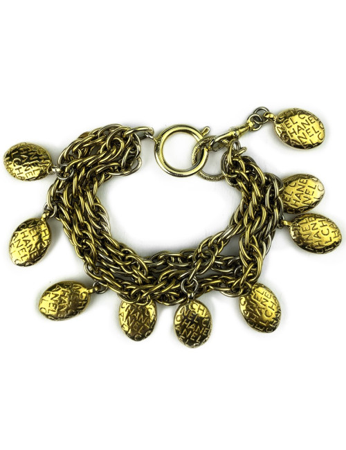 Bracelet CHANEL pampilles dorées triple rangs Vintage