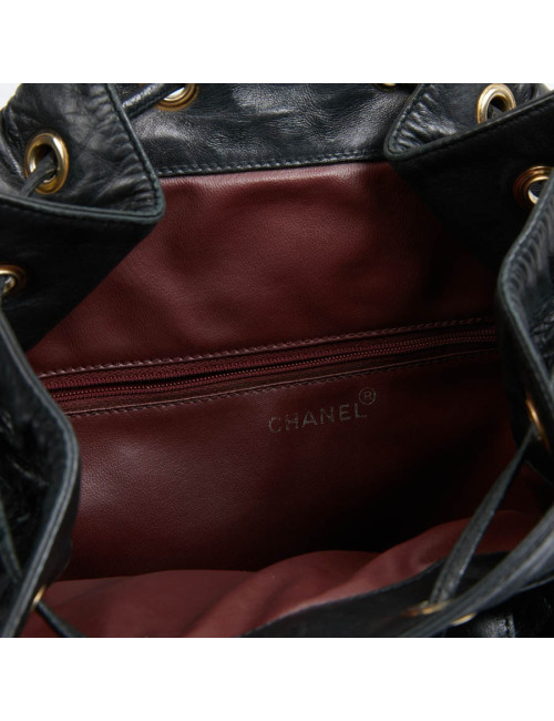 Chanel  vintage black leather backpack