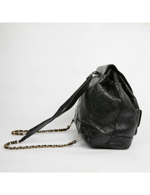 Chanel  vintage black leather backpack