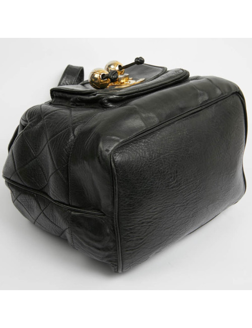 Chanel  vintage black leather backpack