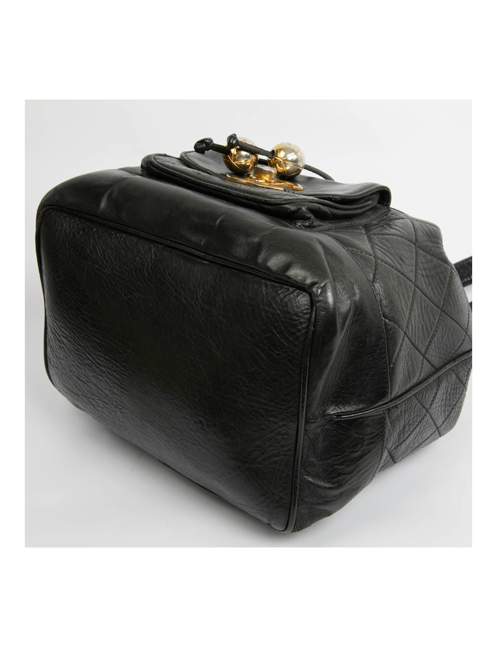 Chanel  vintage black leather backpack