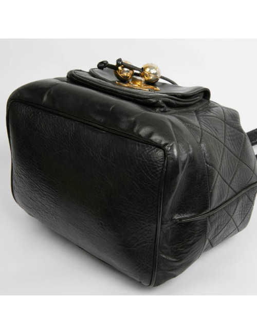 Chanel  vintage black leather backpack