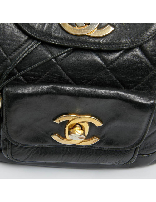 Chanel  vintage black leather backpack