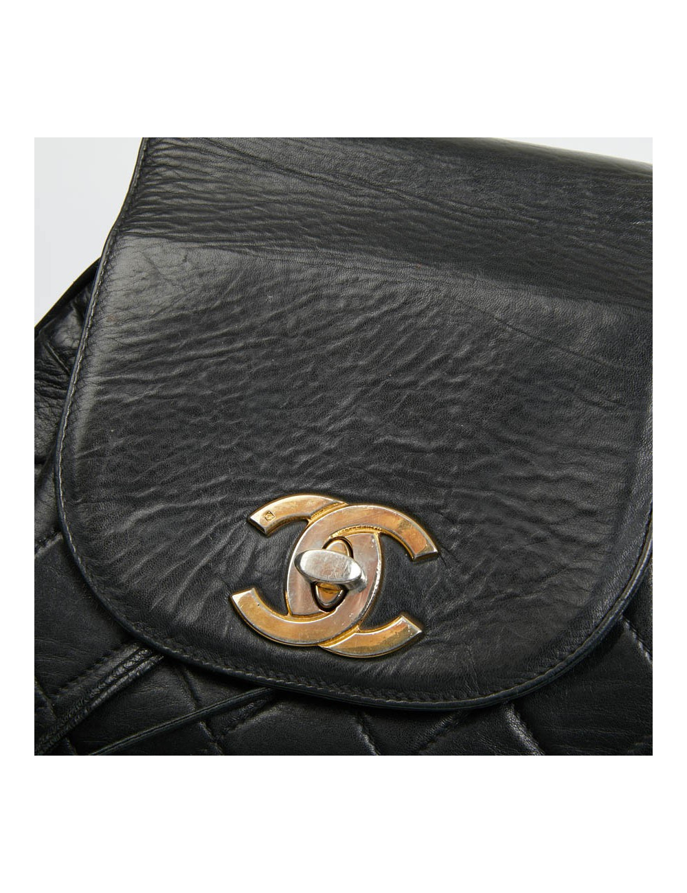 Chanel  vintage black leather backpack