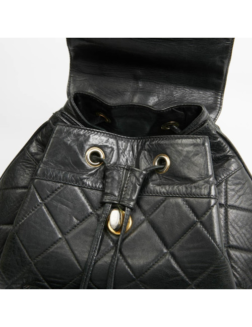 Chanel  vintage black leather backpack
