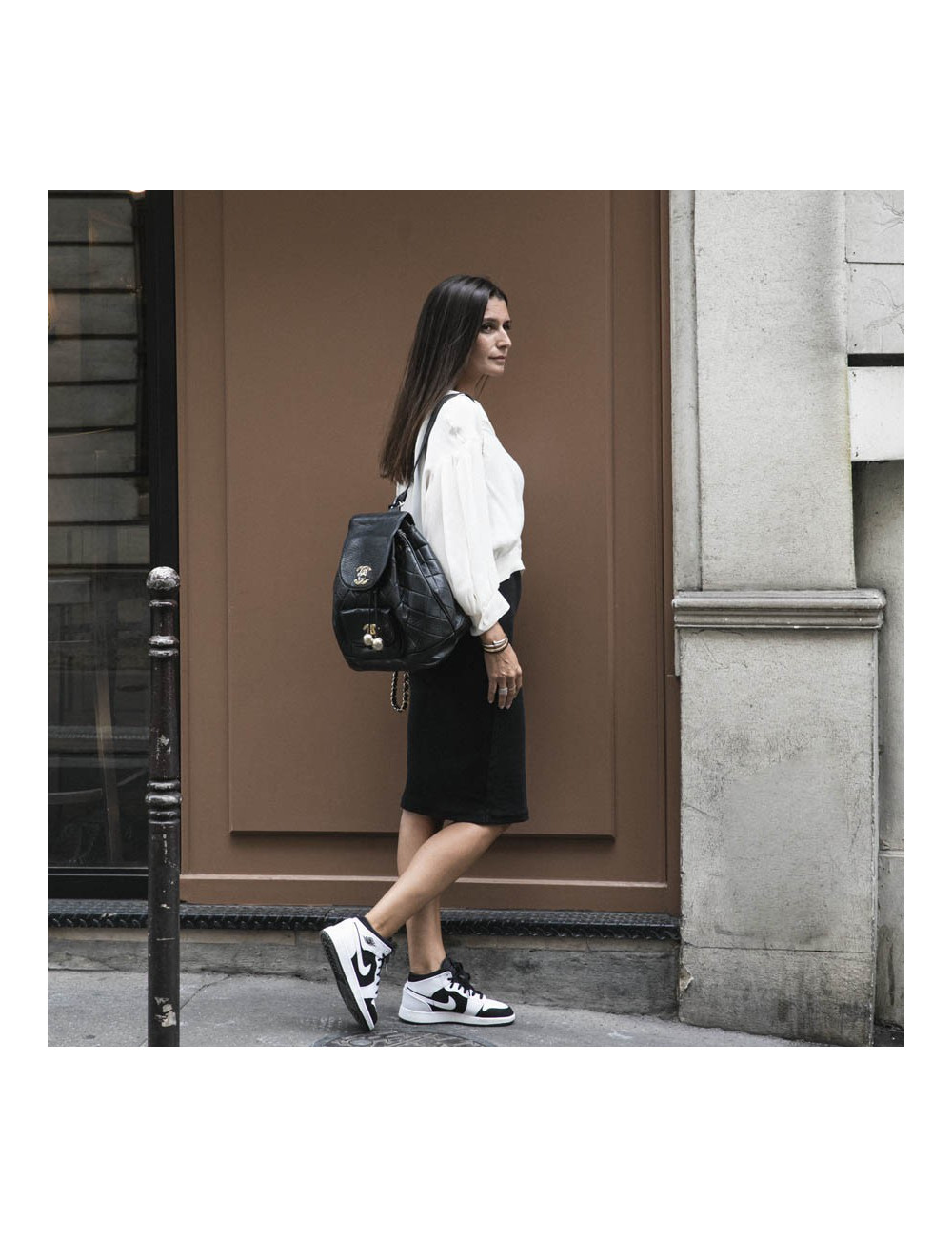 Chanel  vintage black leather backpack