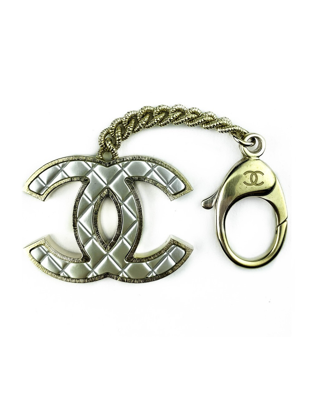 Porte-clefs CHANEL CC métail argent et doré"