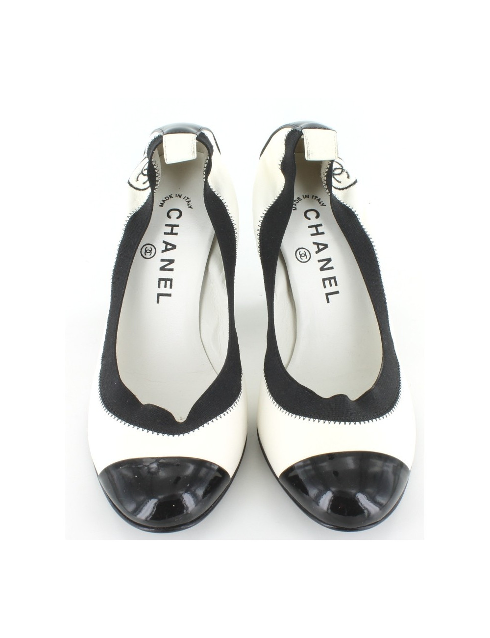 Escarpins CHANEL en cuir noir et blanc style ballerine T 36,5