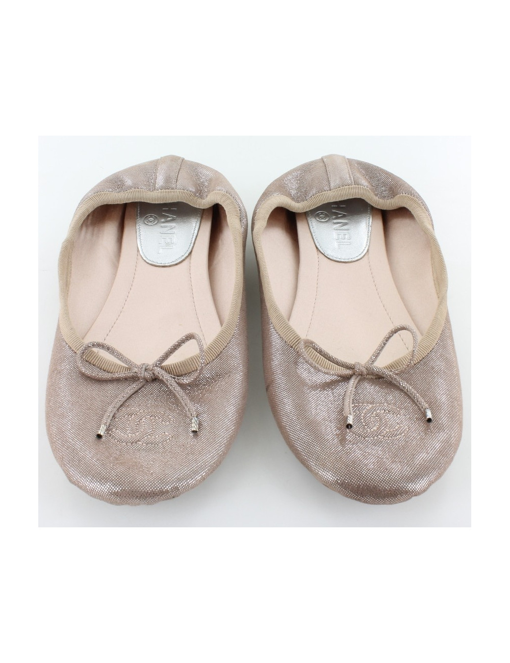 Ballerines CHANEL en toile métalisée rose T 37