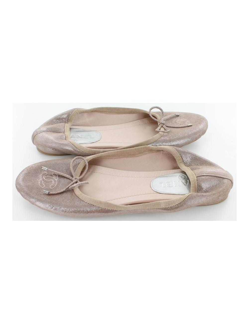 Ballerines CHANEL en toile métalisée rose T 37
