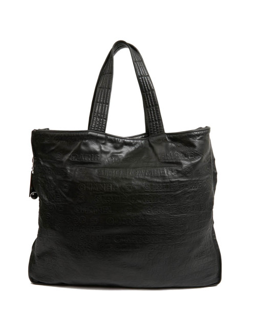 Cabas CHANEL cuir embossé noir
