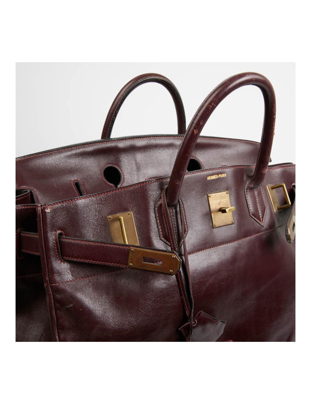 Haut à courroies 45 HERMES cuir box bordeaux 