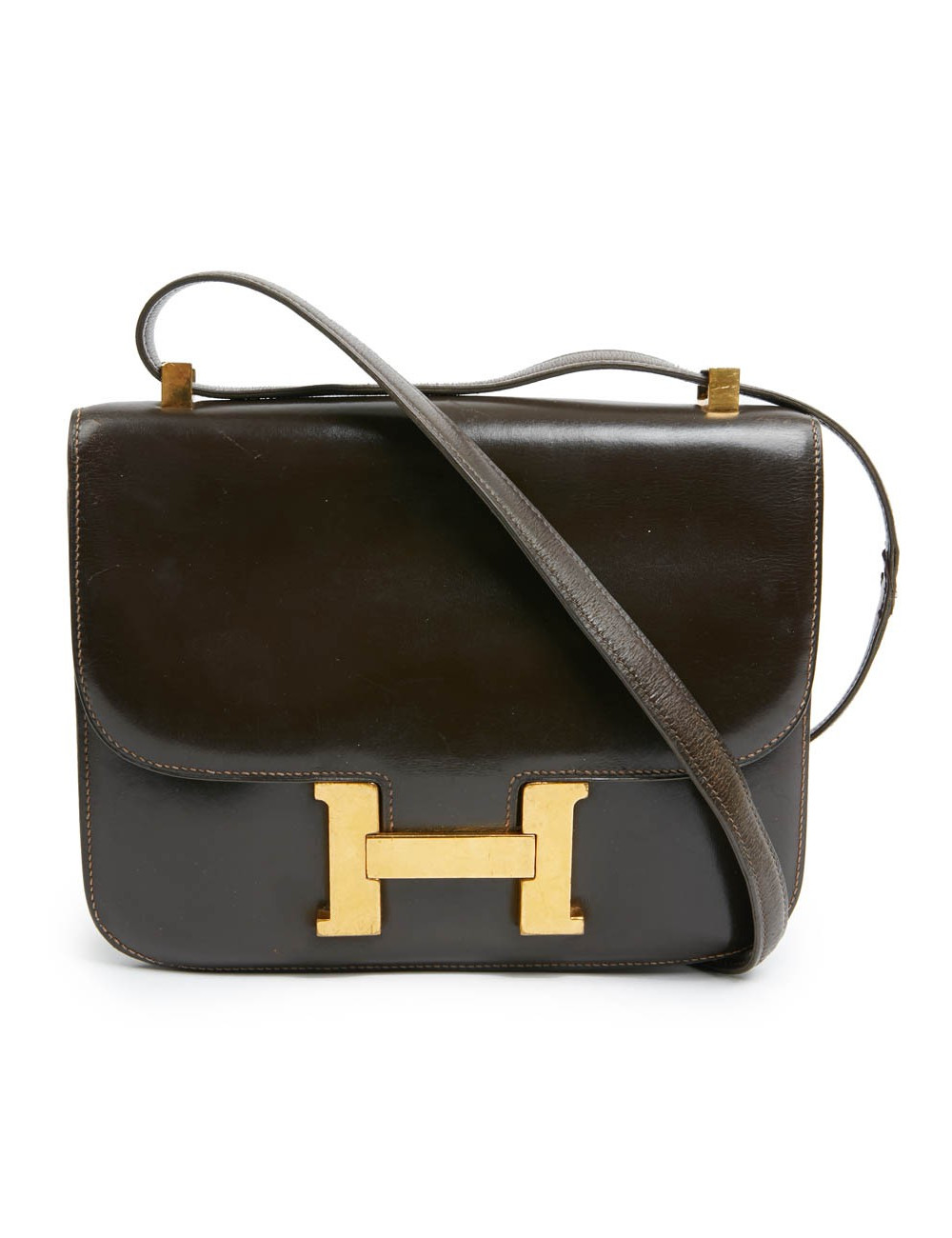 Constance HERMES cuir box marron Vintage