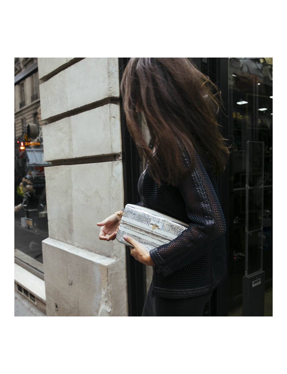 Pochette PRADA sequins argent