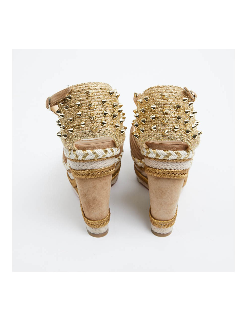 Sandales compensées LOUBOUTIN beiges et dorées 