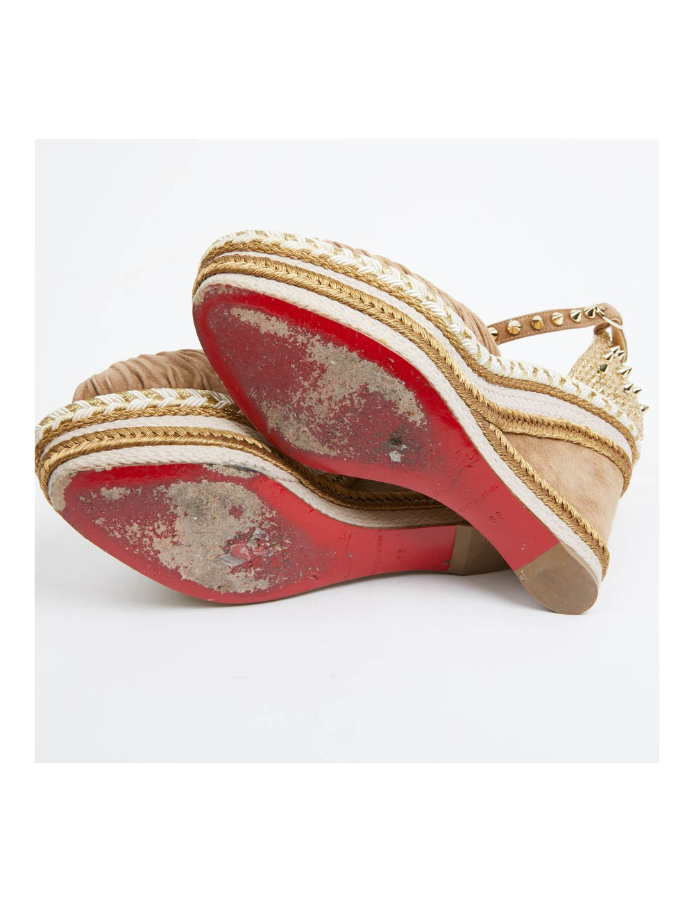 Sandales compensées LOUBOUTIN beiges et dorées 