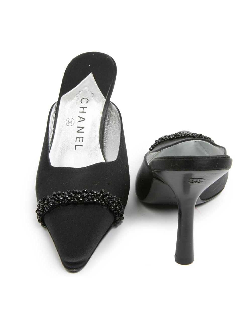 Sandales CHANEL T39 neuves noires bout perles
