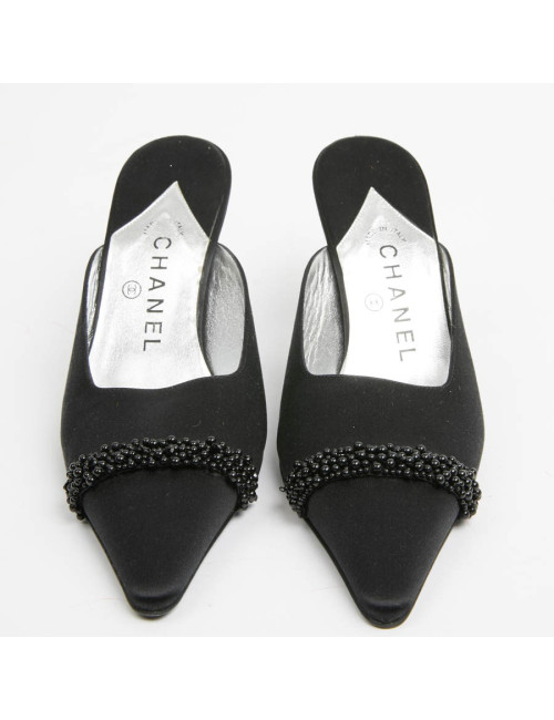 Sandales CHANEL T39 neuves noires bout perles