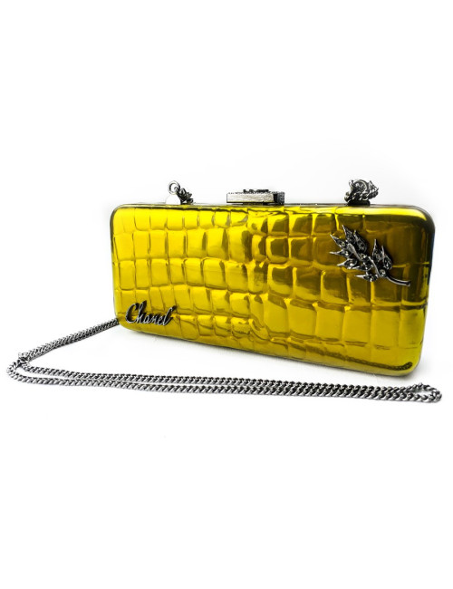 Minaudière CHANEL effet crocodile jaune