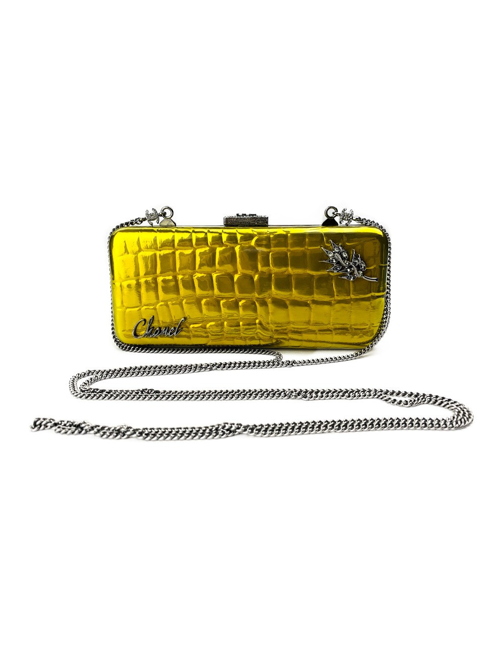 Minaudière CHANEL effet crocodile jaune
