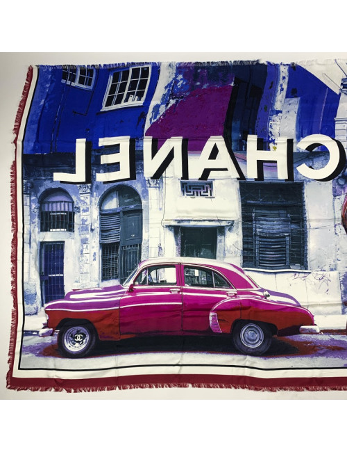 Châle CHANEL "C H A N E L" multicolore soie