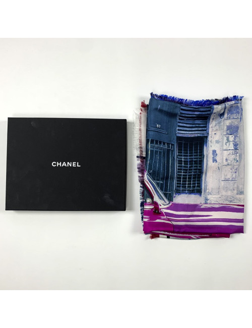 Châle CHANEL "C H A N E L" multicolore soie