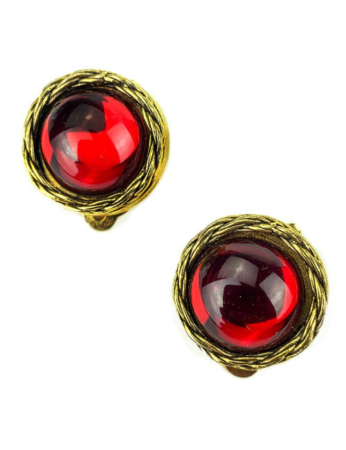 Clips CHANEL rouge vintage rondes vintage or et pate de verre
