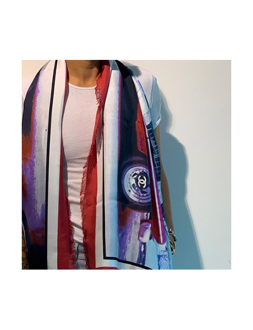 Châle CHANEL "C H A N E L" multicolore soie
