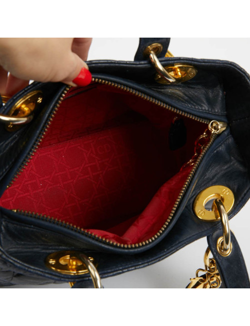 Sac Lady Dior cuir bleu marine