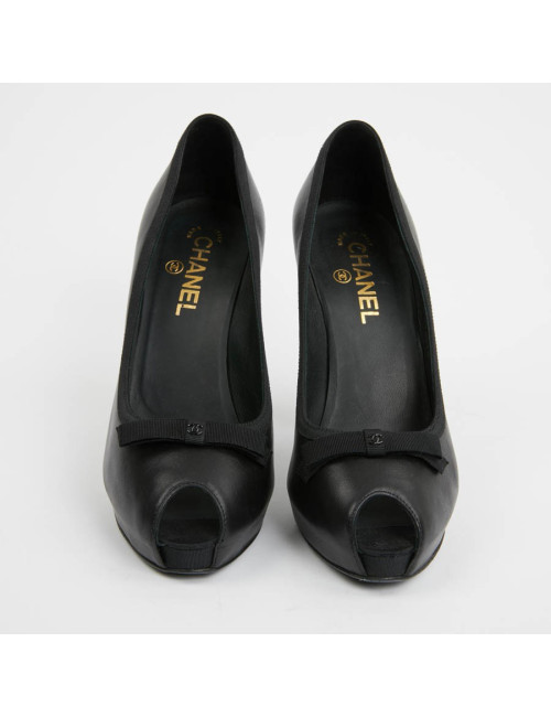 Escarpins CHANEL noir T39.5 bout ouvert