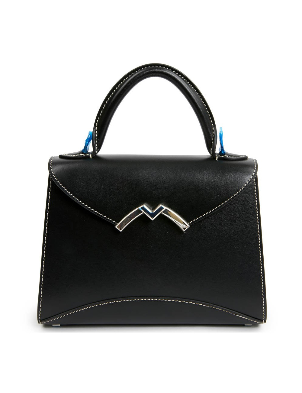 Sac Gabrielle MOYNAT cuir lisse noir surpiqué blanc