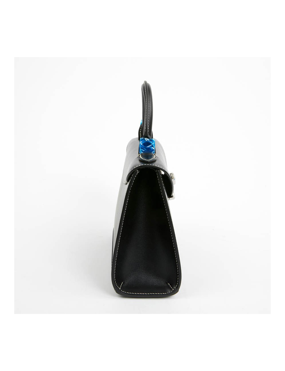 Sac Gabrielle MOYNAT cuir lisse noir surpiqué blanc