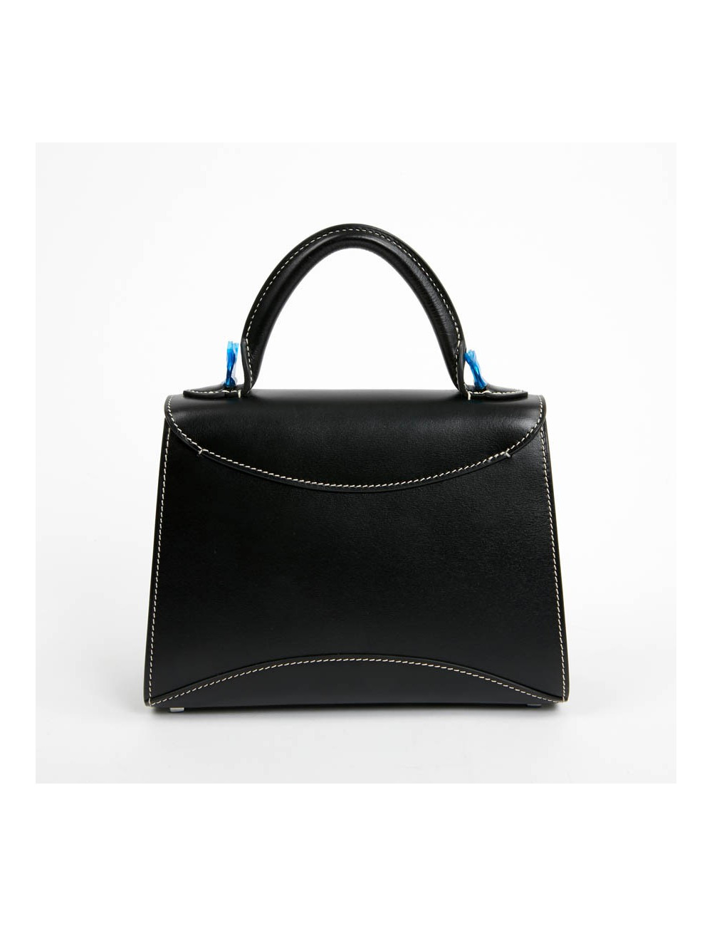 Sac Gabrielle MOYNAT cuir lisse noir surpiqué blanc