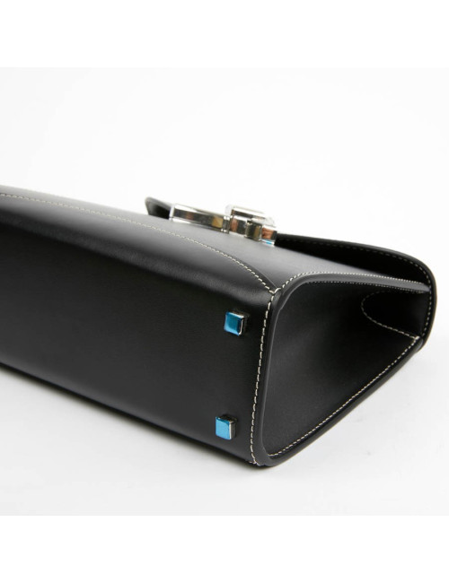 Sac Gabrielle MOYNAT cuir lisse noir surpiqué blanc