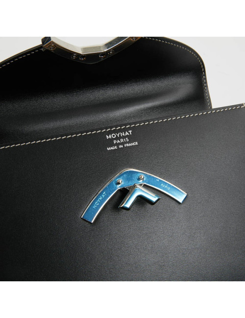 Sac Gabrielle MOYNAT cuir lisse noir surpiqué blanc