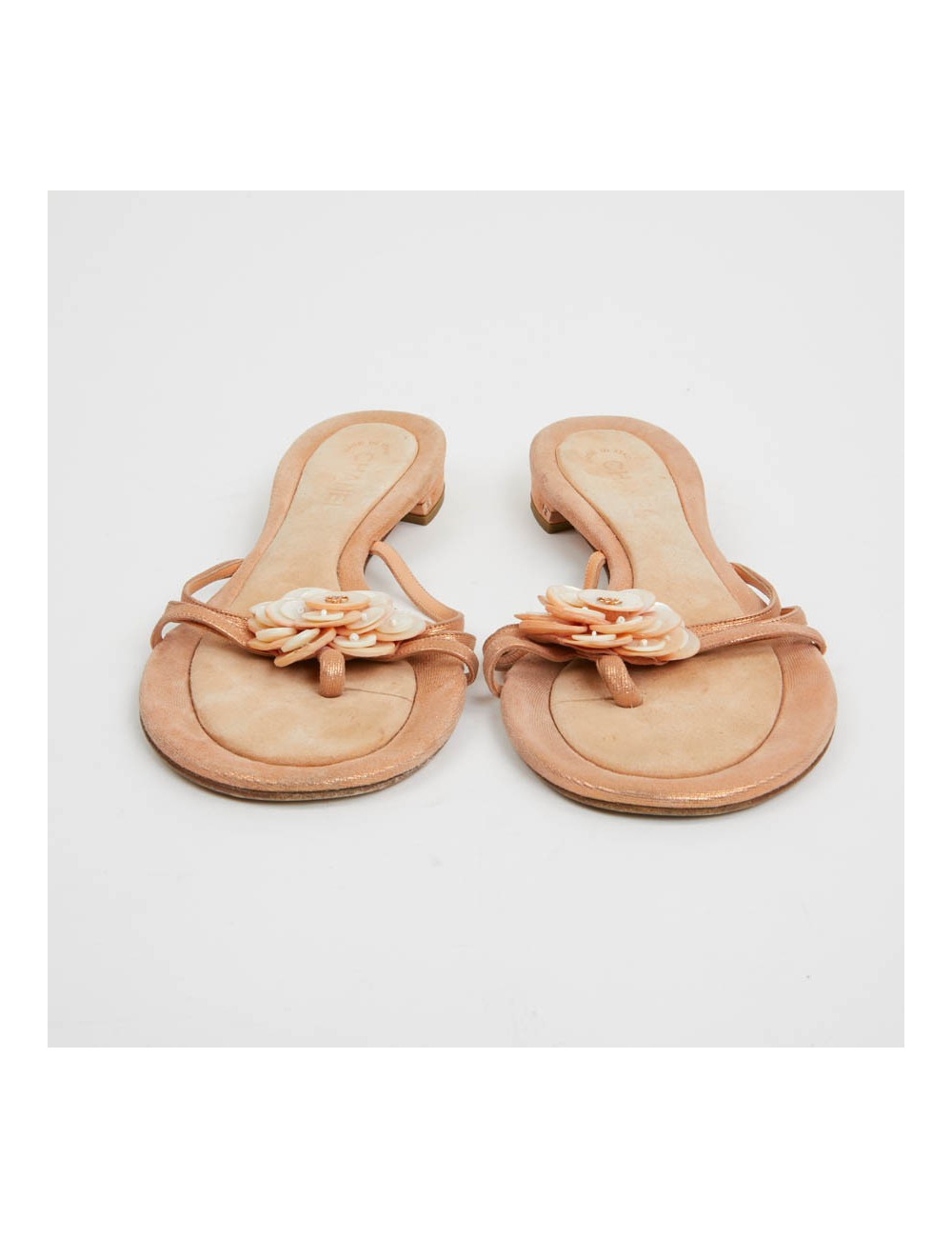 Sandales plates CHANEL T40 rose paillettes