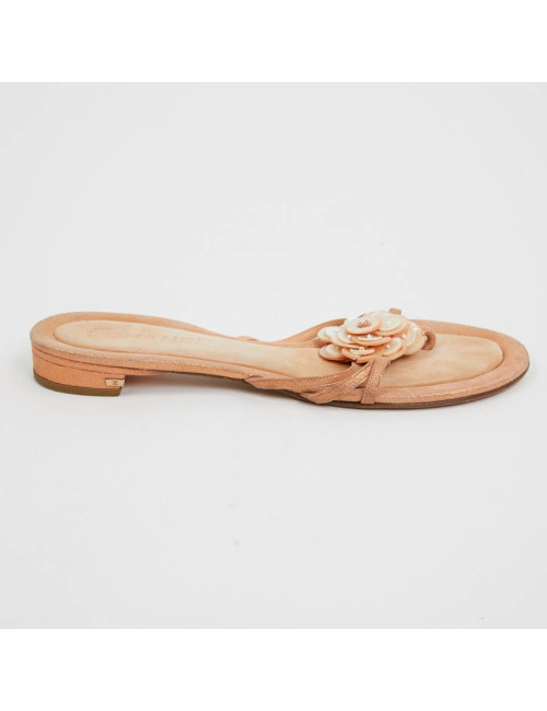 Sandales plates CHANEL T40 rose paillettes