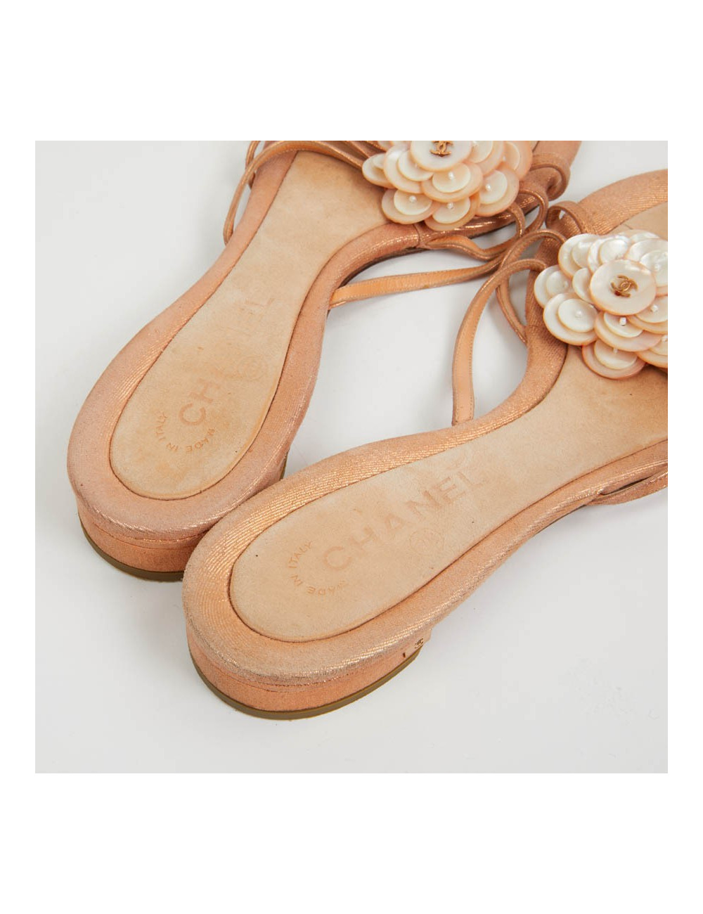 Sandales plates CHANEL T40 rose paillettes