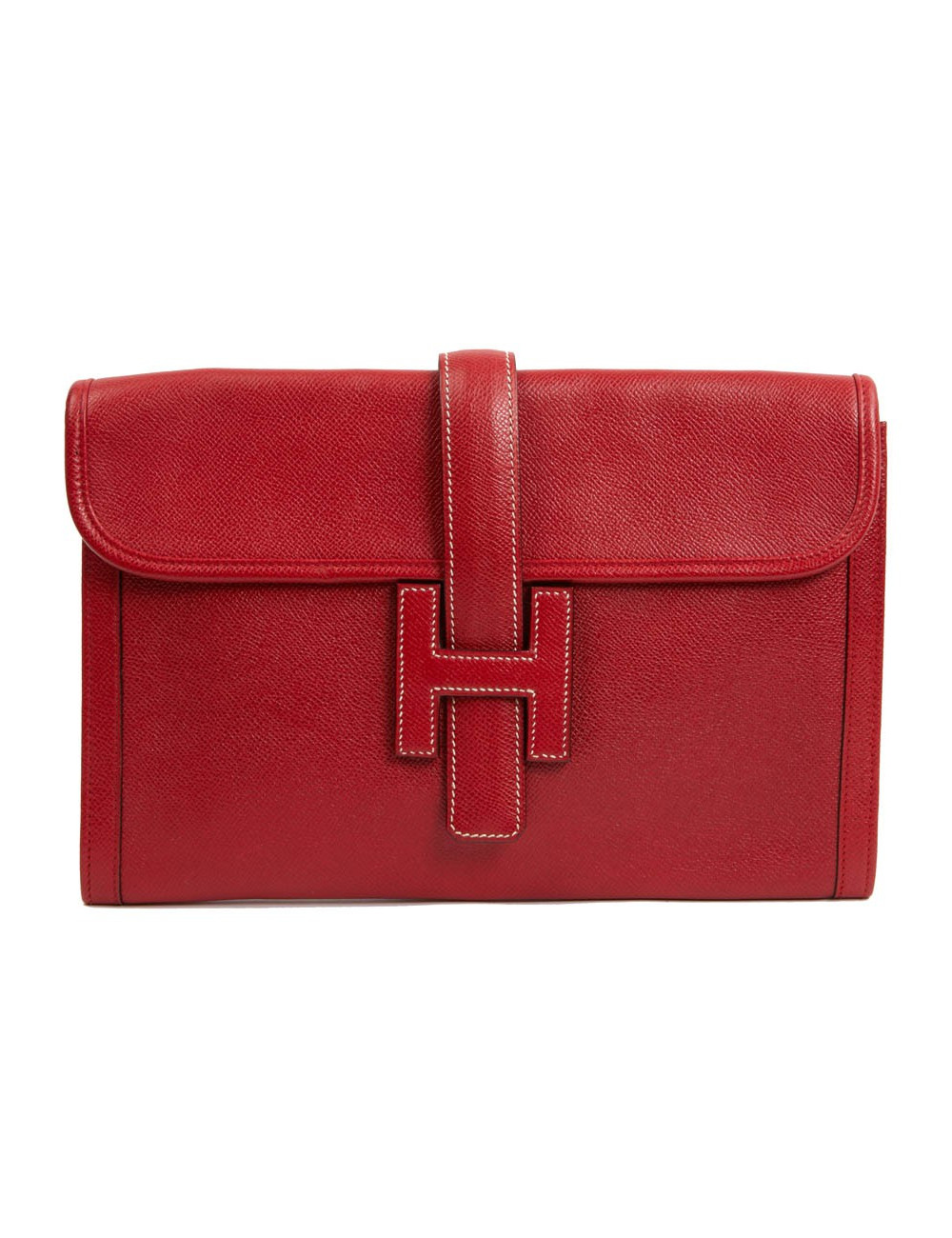 Pochette Jige HERMES cuir grainé rouge