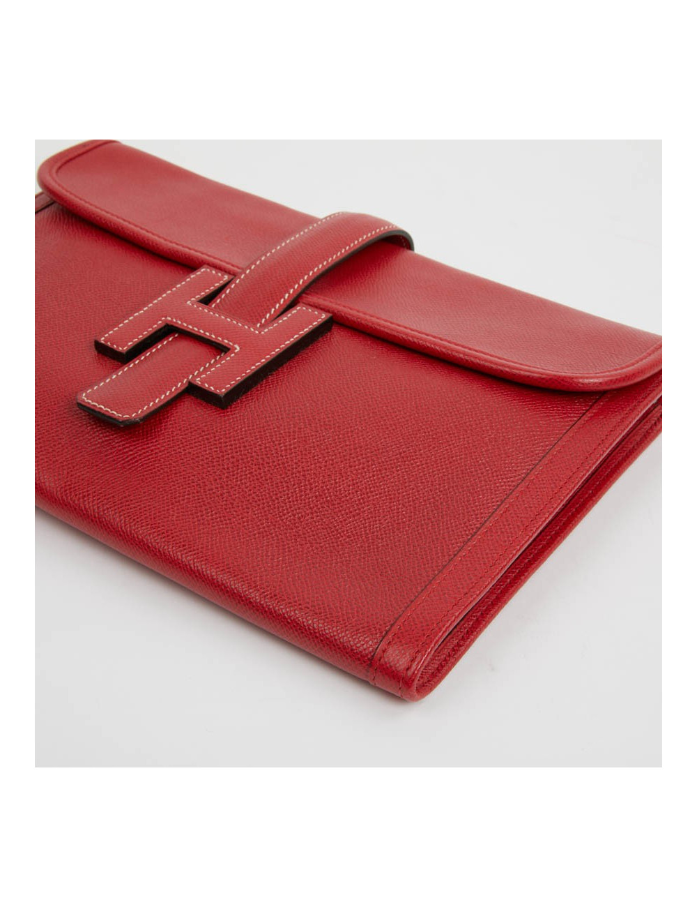 Pochette Jige HERMES cuir Courchevel rouge
