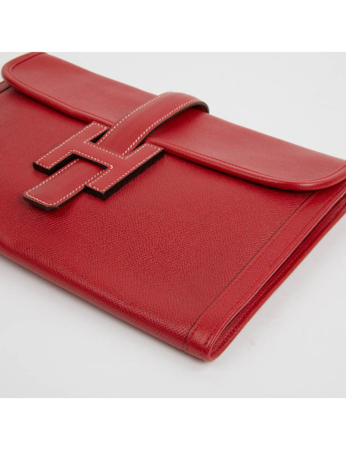 Hermes Jige pouch in red grained leather