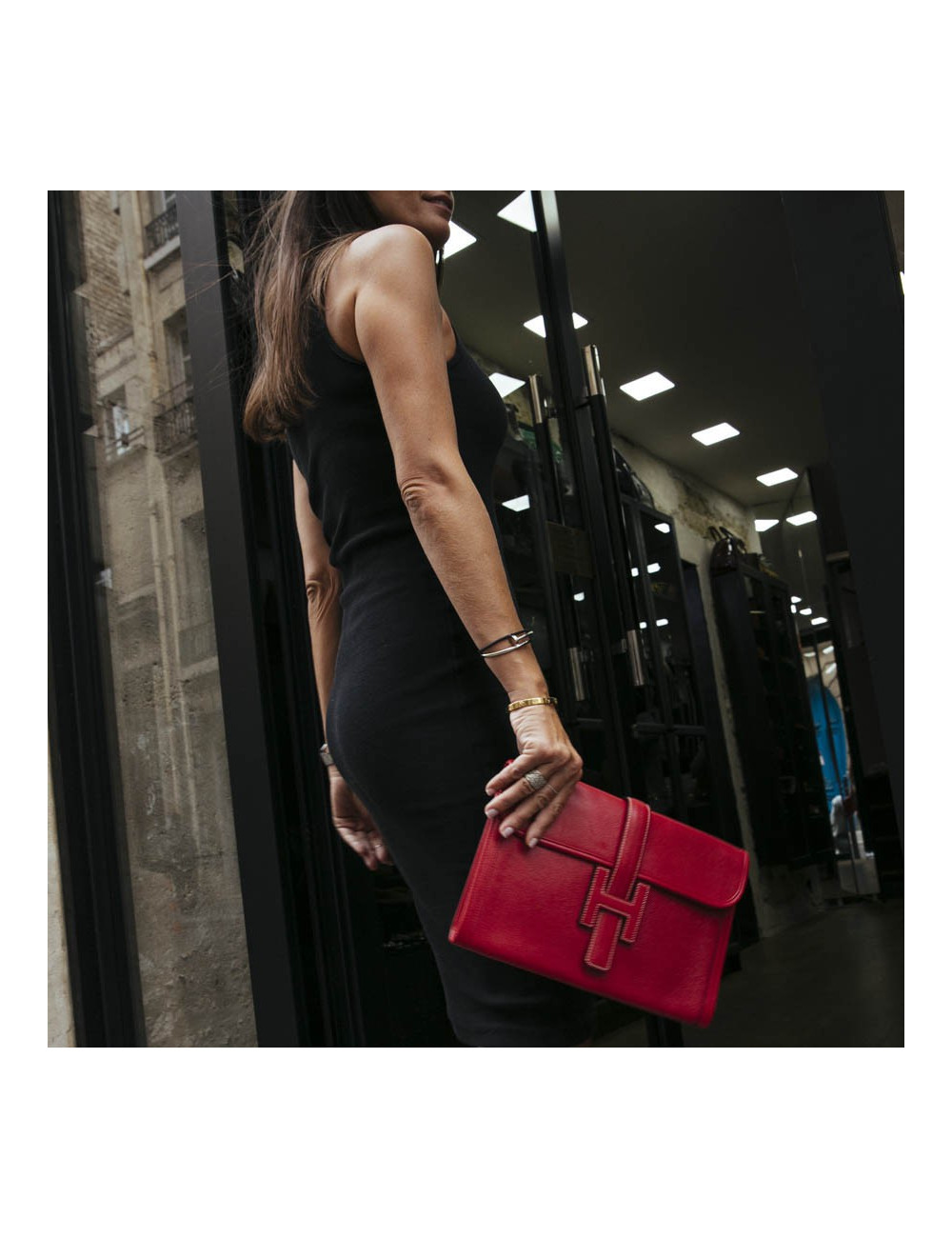 Hermes Jige pouch in red grained leather