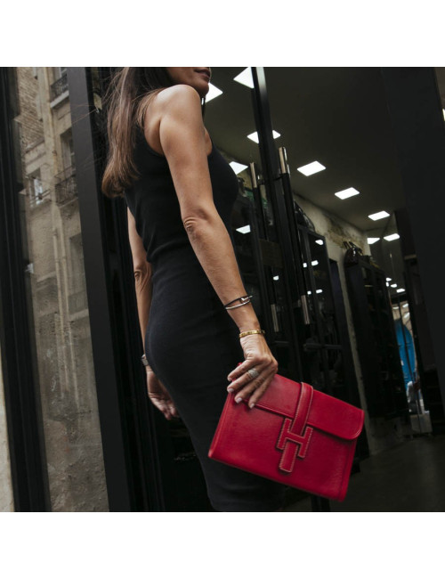 Pochette Jige HERMES cuir Courchevel rouge